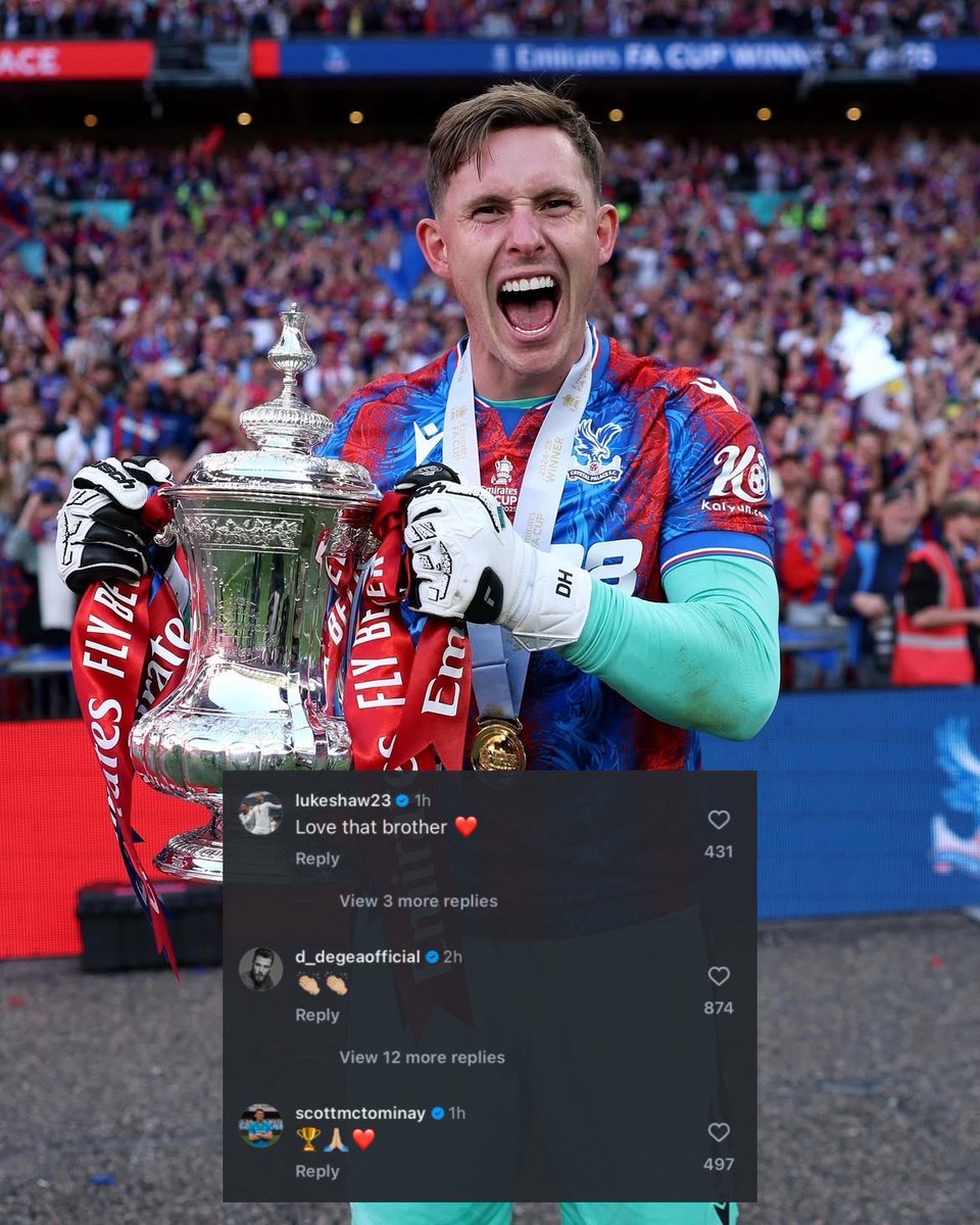 UtdXclusive's tweet photo. Luke Shaw, David de Gea and Scott McTominay congratulate Dean Henderson on Instagram after winning the FA Cup. 😊🏆 

#MUFC https://t.co/TFPFWSk1ie