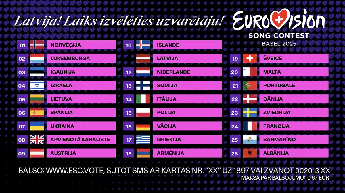 🇱🇻📣 Latvija! Laiks izvēlēties uzvarētāju <a href="/Eurovision/">Eurovision Song Contest</a> #Eirovīzija2025