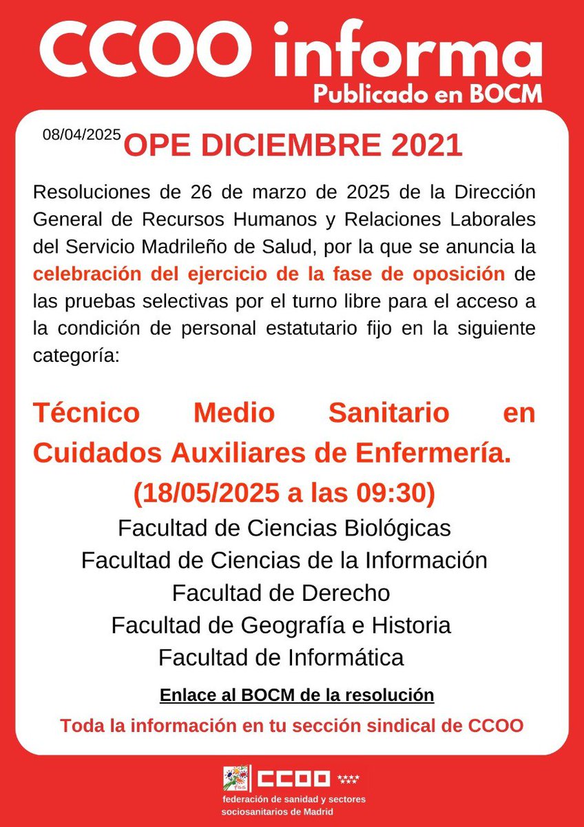 📢 En la noche de #Eurovision2025 os deseamos a todas/os los TMSCAE que mañana os examinais para intentar obtener plaza estatutaria fija del SERMAS, mucho ánimo y fuerza ✊

💥 Mañana os volveremos a acompañar y estaremos con todas vosotras/os‼️ A descansar 😴