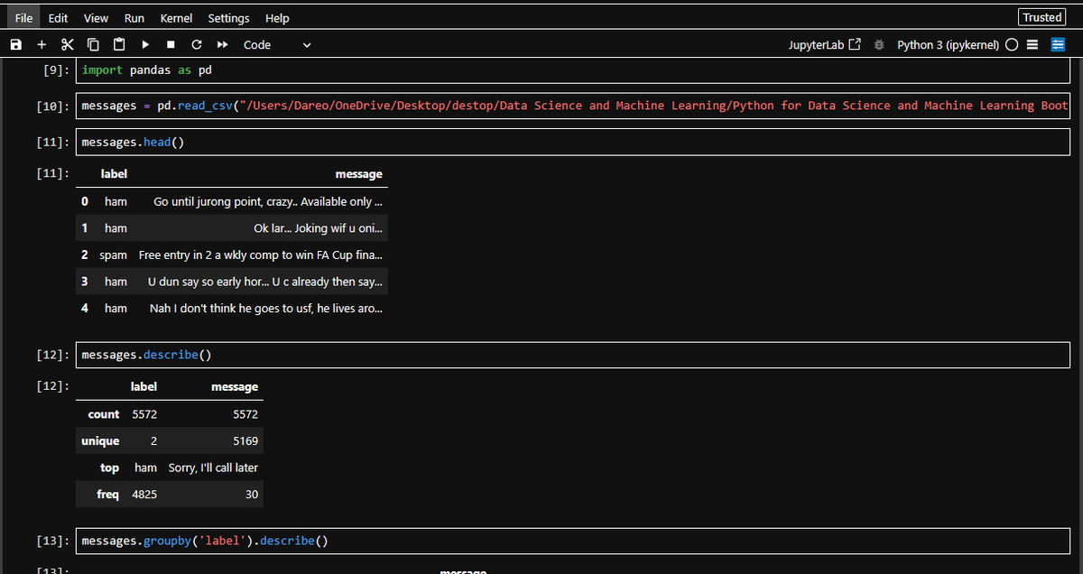 hellodamilare's tweet photo. Day 11 of #100DaysOfCode
Dived into Natural Language Processing (NLP) today!
📌 Dataset: SMS spam detection
✅ Text cleaning & EDA
✅ Message length distribution
✅ Word tokenization
✅ Punctuation & stopword removal
Loving the power of text! 💬
#Python #NLP #DataScience https://t.co/MslfOFwflY