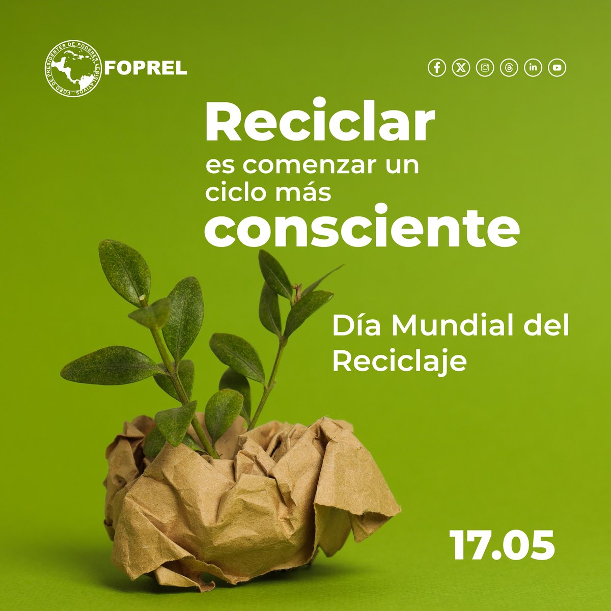 El FOPREL promueve marcos legislativos que impulsan la economía circular y protegen el futuro de nuestra región.

#DíaMundialDelReciclaje #ReciclarEsActuar #SostenibilidadFOPREL