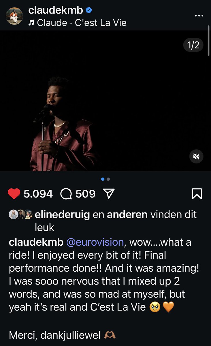AranBade's tweet image. En zo is t… C’est la Vie. Mooie reactie van Claude op Insta. #eurovision