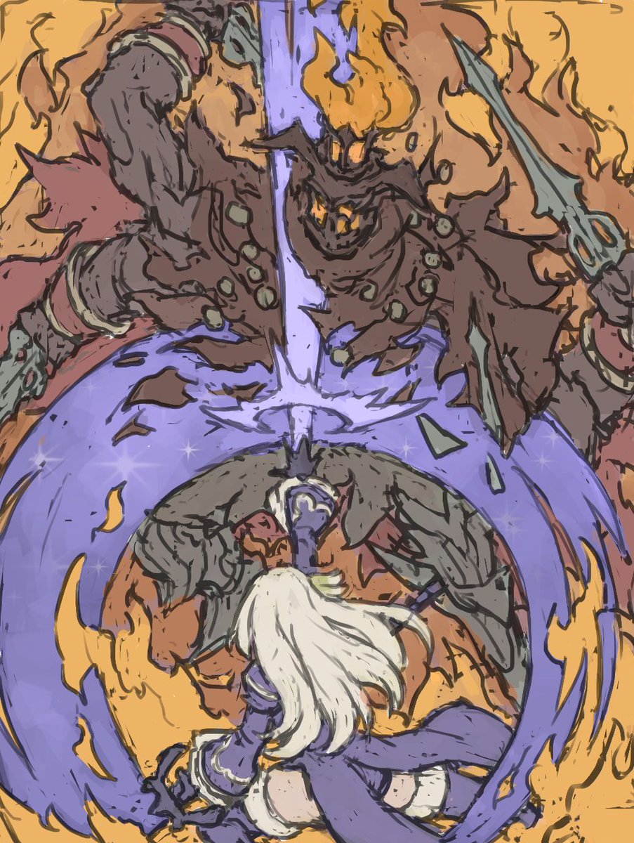 I was doodling this morning, and somehow ended up drawing Magnolia from Bravely Second shooting a space laser at Satan: