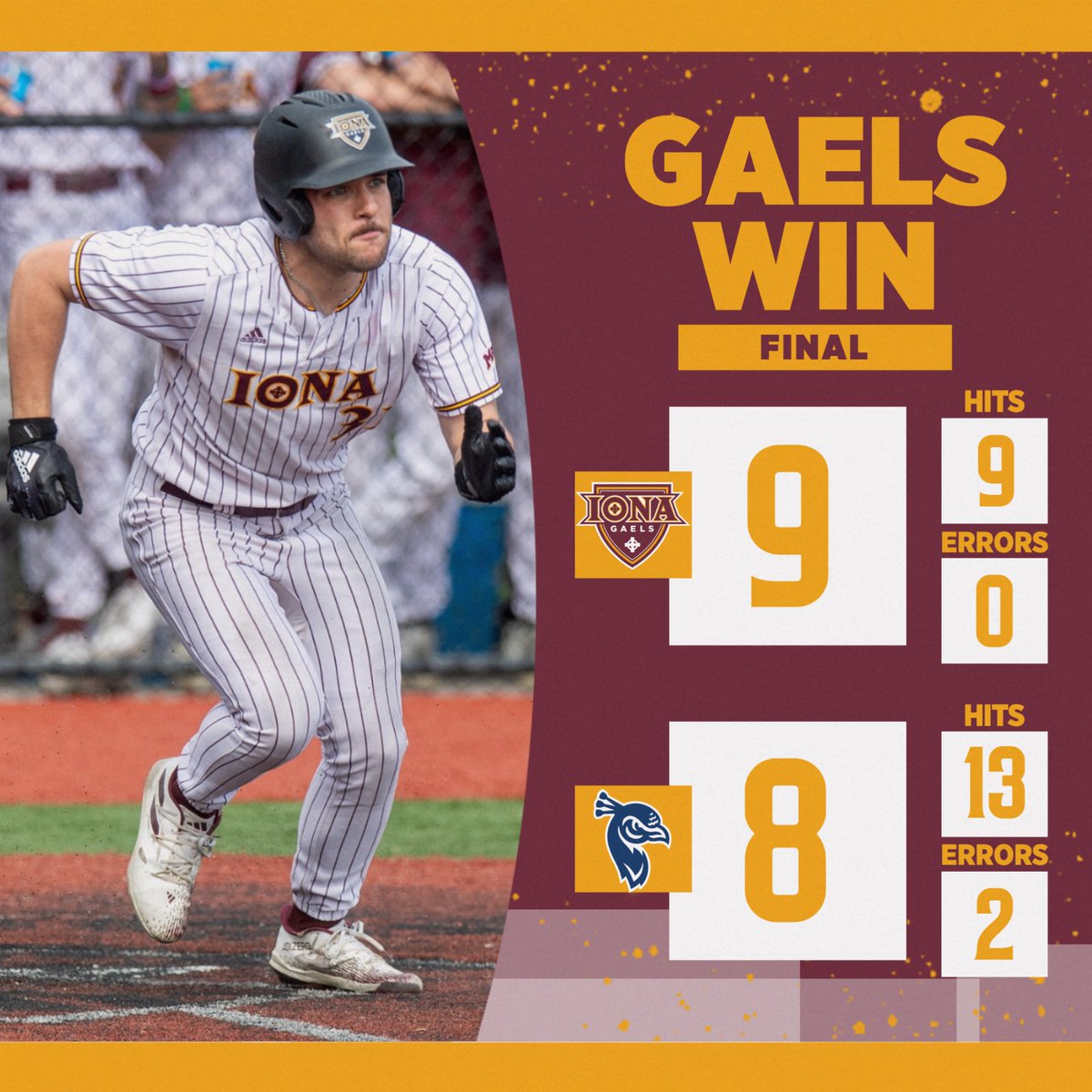 IonaBaseball's tweet image. #GAELSWIN!!! Iona 9, St. Peter's 8
๐งน๐งน๐งน The Gaels complete the sweep against the Peacocks on Senior Day! Jimmy Kemp's 3 RBI homer in the 3rd powered the Gaels on the way to a 9-8 victory!
#GaelNation