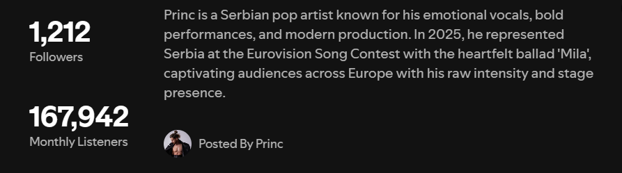Ali Prinčev tim koji je stavio u opisu profila na Spotify  "CAPTIVATING AUDIENCES" a on ispao u polufinalu

#Eurovision2025