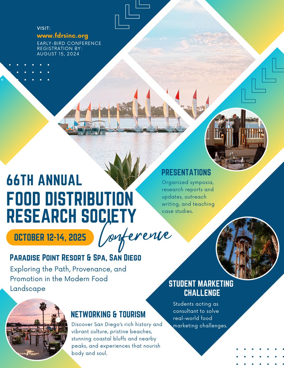 Calling all researchers! 📣 Submit your work for the 66th FDRS Annual Conference in San Diego, Oct 12-14, 2025. We welcome Research Reports, Updates, Outreach Writing, Organized Symposia &amp; Teaching Case Studies related to food distribution. fdrsinc.org/events/2025con…