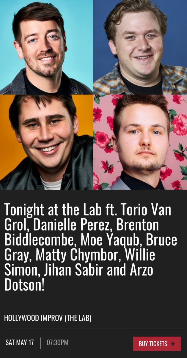 Hollywood Improv (@hollywoodimprov) on Twitter photo We’ve got a killer show tonight in The Lab at 7:30 for FREE!
Come see <a href="/MattyChymbor/">Matty Chymbor</a> <a href="/BruceGrayLIVE/">Bruce Gray</a> <a href="/williesimon_/">Willie Simon</a> <a href="/BBCOMBES/">Brenton Biddlecombe</a> <a href="/JihanSabir/">Jihan Sabir</a> +more!
Secure your FREE TICKETS at hollywoodimprov.com #hollywoodimprov #comedy We’ve got a killer show tonight in The Lab at 7:30 for FREE!
Come see <a href="/MattyChymbor/">Matty Chymbor</a> <a href="/BruceGrayLIVE/">Bruce Gray</a> <a href="/williesimon_/">Willie Simon</a> <a href="/BBCOMBES/">Brenton Biddlecombe</a> <a href="/JihanSabir/">Jihan Sabir</a> +more!
Secure your FREE TICKETS at hollywoodimprov.com #hollywoodimprov #comedy
