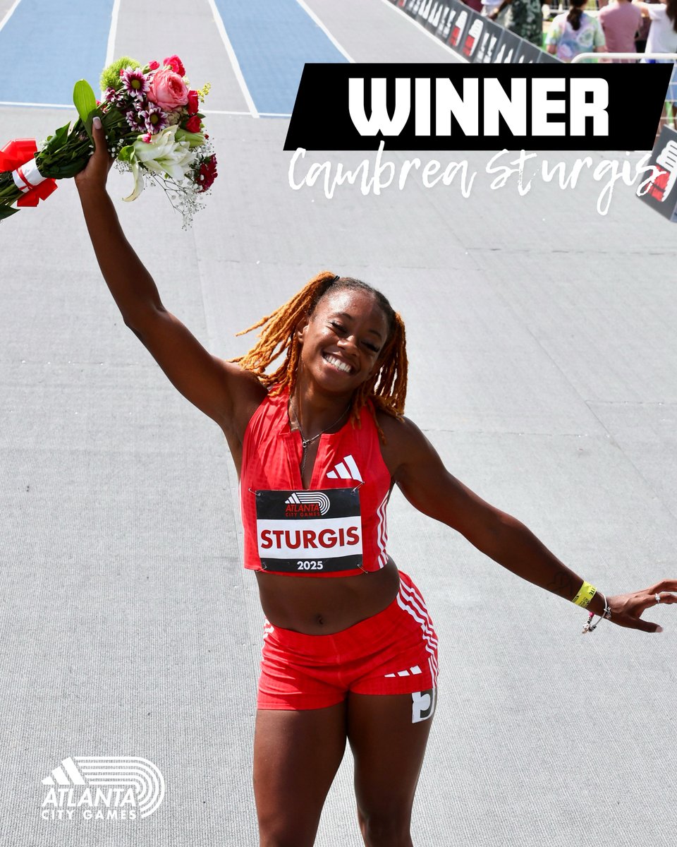 That champion feeling 🥰💐

Cambrea Sturgis is your 2025 #ATLCityGames women’s 100m winner with a time of 10.98, her best time this season!

📸 Kevin Morris