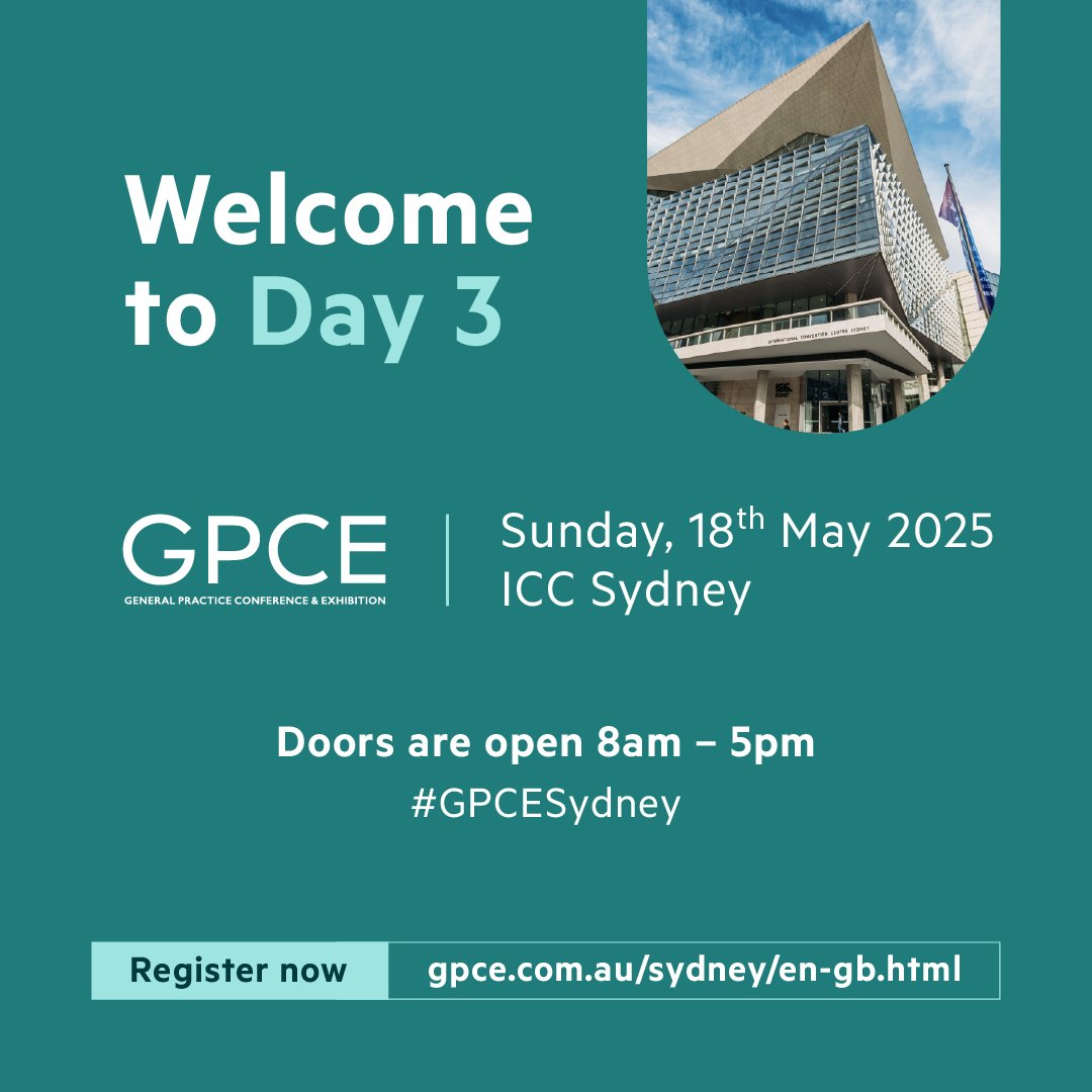 Final day at GPCE Sydney! Make today count with more CPD learning, clinical insights, and peer connections. If you haven’t registered yet, head to ICC Sydney and grab your pass. gpce.com.au/sydney/en-gb.h… 

#GPCE #GPCESydney