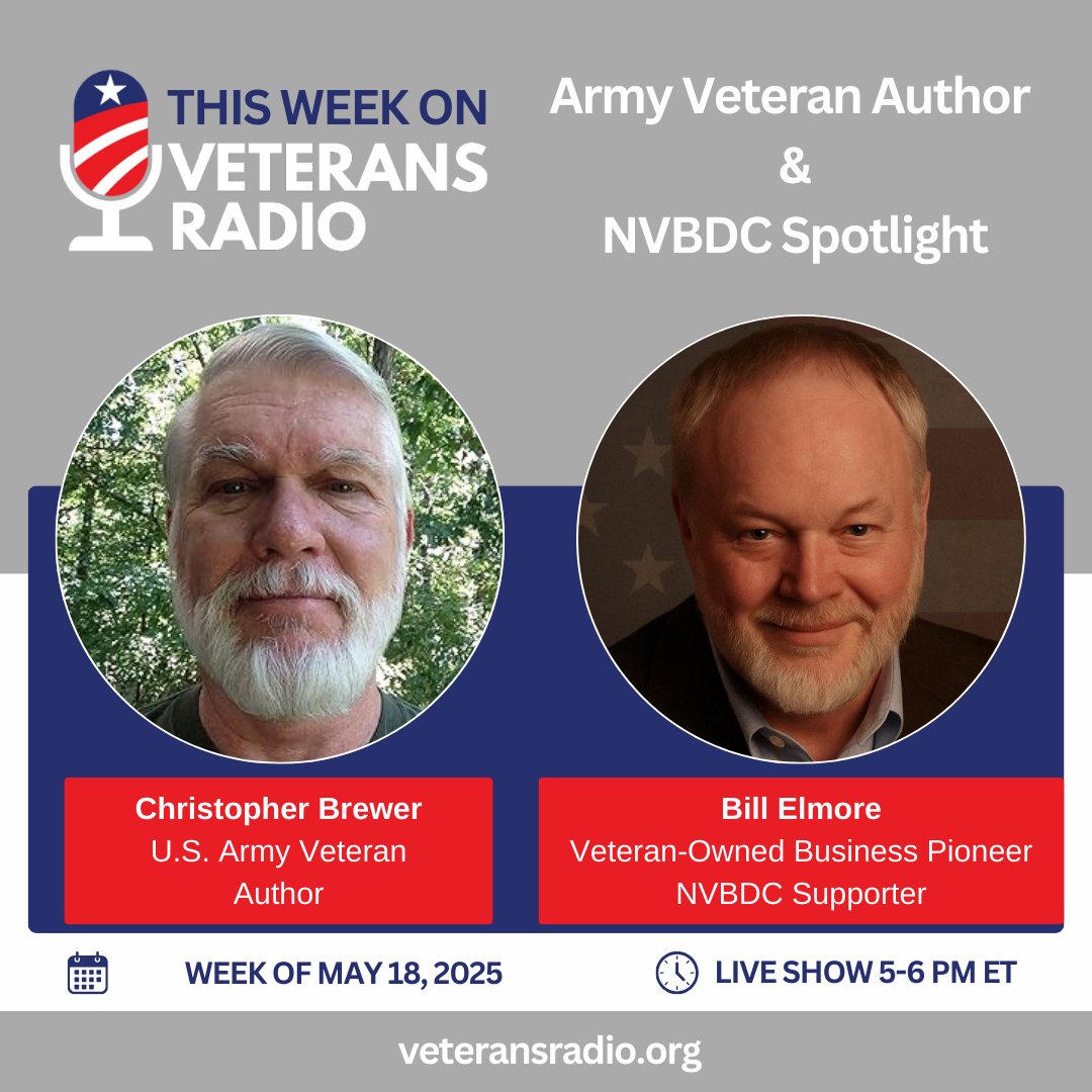veteransradio's tweet photo. Army Veteran and Author Christopher Brewer joins us to discuss his military career and his new publications. Next, we talk to Bill Elmore, a keynote speaker at the recent NVBDC Matchmaking event in Columbus, Ohio. https://t.co/rr9Kg1cr4Q #NVBDC #VeteransRadio #Author #SBA https://t.co/Bl3IVv9p9c