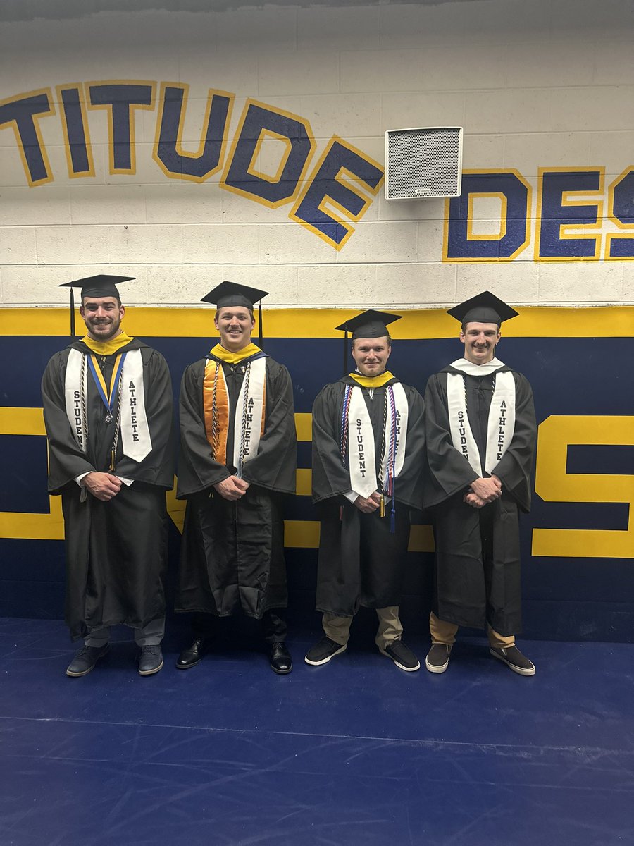 WilkesU_Wrestle's tweet photo. Congrats to Cam Butka, Chris Nuss, Devin Doty, and Michael Richardson on walking across stage and officially earning their bachelor’s degrees from Wilkes today 👏👏

👨‍🎓Butka, Biochemistry 
👨‍🎓Nuss, Nursing
👨‍🎓Doty, Mechanical Engineering 
👨‍🎓Richardson, Criminology 

#ColonelPride https://t.co/45yhLfFHrk