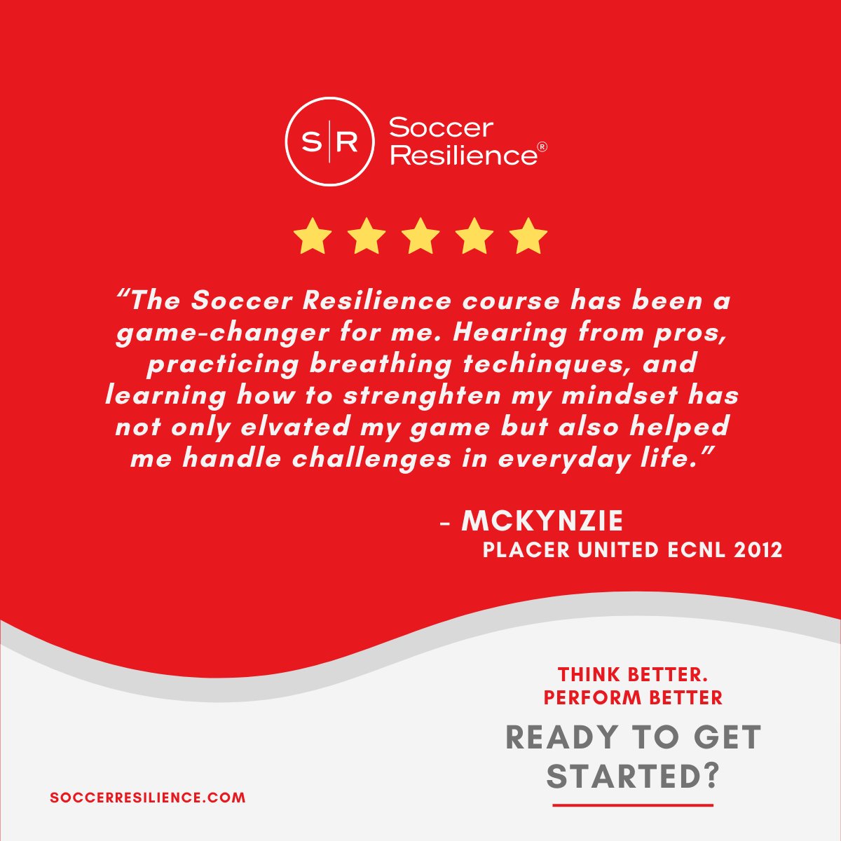⭐️⭐️⭐️⭐️⭐️
“The Soccer Resilience course has been a game-changer for me...”

Mckynzie from Placer United ECNL 2012 shares how learning from pros, practicing breathing techniques, and building mental strength transformed her game and her everyday life. ⚽🧠💪

Because mental