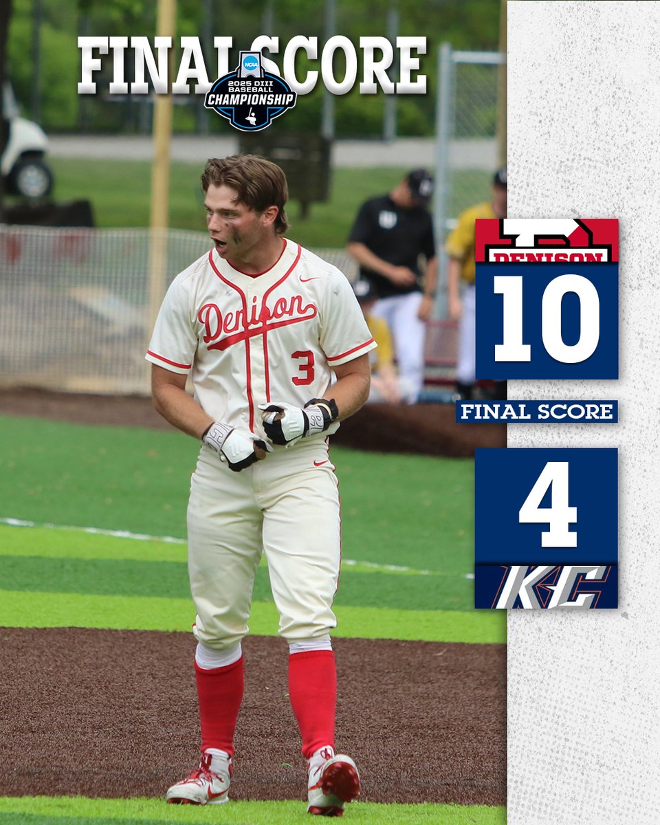 NCAC (@ncac) on Twitter photo 🏆 #d3baseball | Granville Regional (GM4)
FINAL: <a href="/DenisonSports/">denisonsports</a> 10, Keystone 5
With the win, the Big Red advance to the Regional Championship Final, set for Sunday, May 18, at 12:00 PM, against the winner of Keystone vs. Penn State-Behrend. 🏆 #d3baseball | Granville Regional (GM4)
FINAL: <a href="/DenisonSports/">denisonsports</a> 10, Keystone 5
With the win, the Big Red advance to the Regional Championship Final, set for Sunday, May 18, at 12:00 PM, against the winner of Keystone vs. Penn State-Behrend.