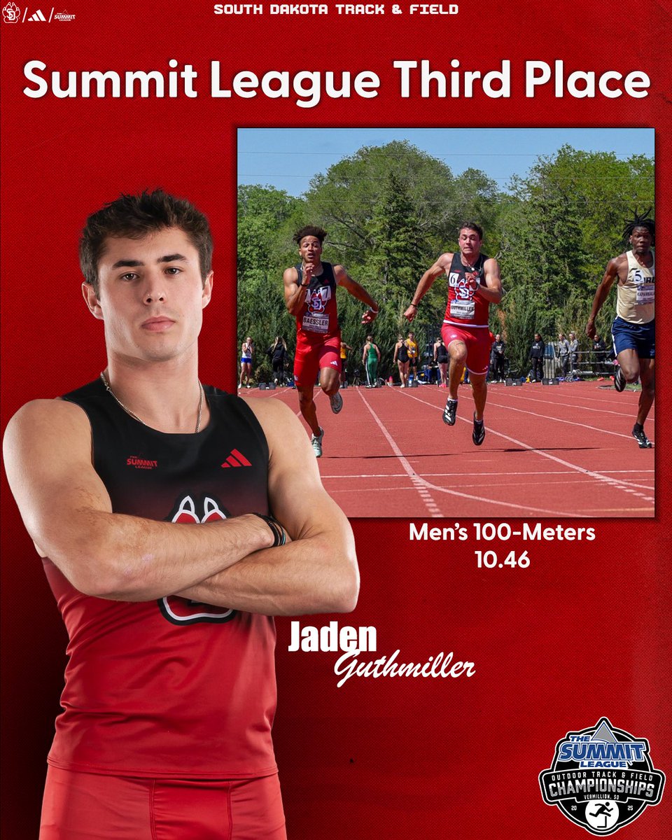 Two of the fastest men in the Summit League 🔥

🥇 Ethan Baessler (10.33)
🥉 Jaden Guthmiller (10.46)

#GoYotes x #WeAreSouthDakota