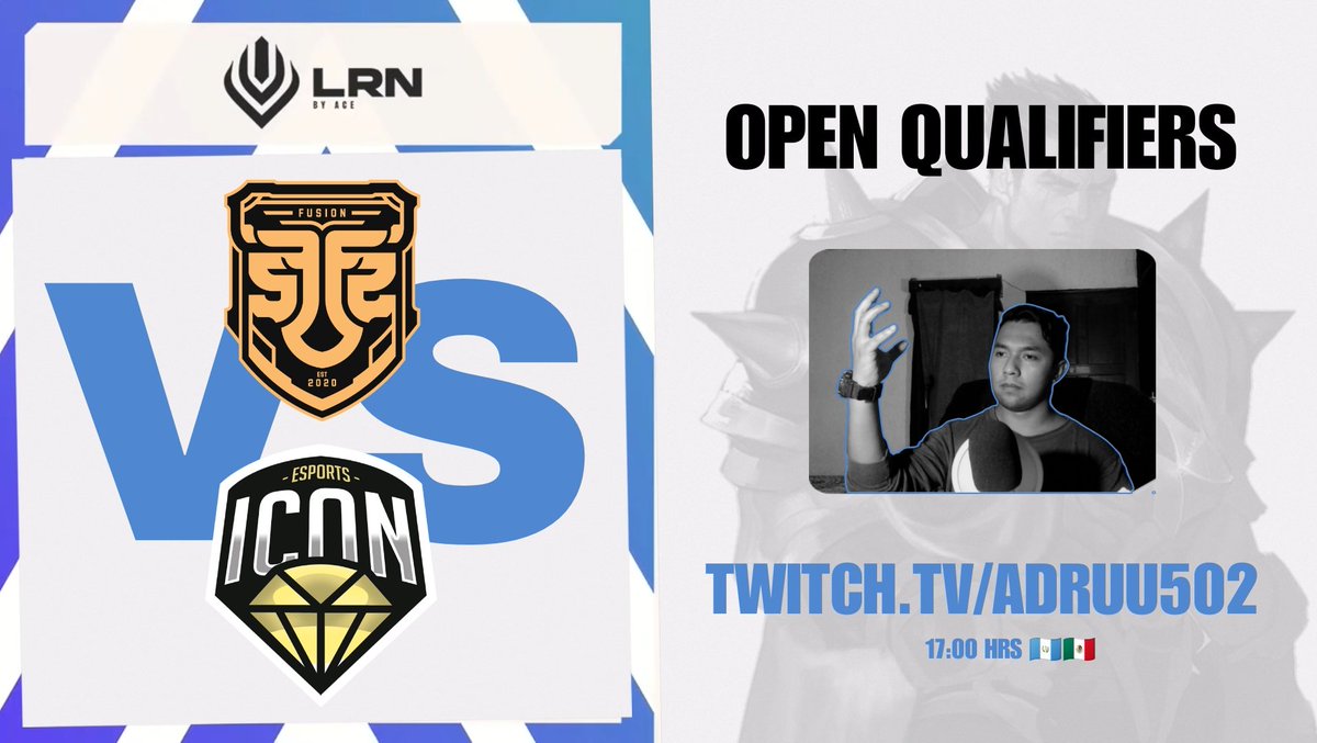 Muchá, hoy sale transmisión de las 
⚔️Open Qualifiers de la LRN 
<a href="/fusionfsgg/">FUSION</a> vs <a href="/IconEsportsMX/">Icon Esports</a> academy 
 
Junto a:
🎙️ <a href="/dreck_alex/">Alex Dreck🎙</a> 
🎙️ #Toddy

Por 🔴📽️
twitch.tv/adruu502