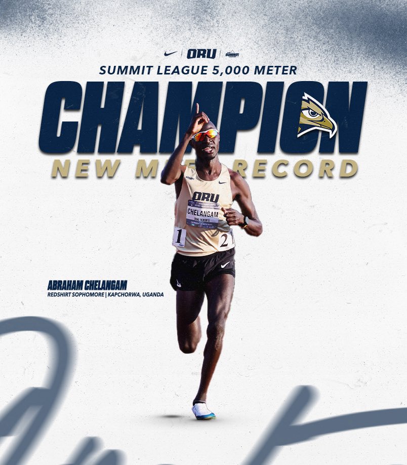 𝟓,𝟎𝟎𝟎𝐦 𝐂𝐇𝐀𝐌𝐏𝐈𝐎𝐍 ⚡️

Abraham Chelangam wins his THIRD title of the week AND set a new meet record in the men’s 5,000m with a time of 14:07.10!

#ORUTrack | #GoldenStandard