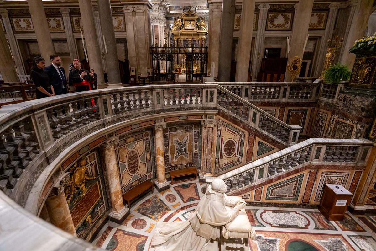 VP's tweet image. Today, @SLOTUS and I visited the tomb of the late Holy Father Pope Francis.

He was beloved by many Catholics around the world, and I hope you will join me in praying for the repose of his soul.