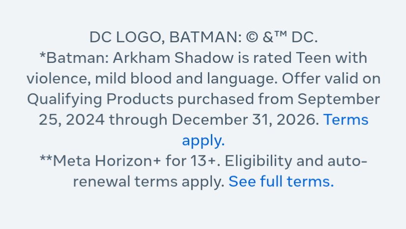 Lunayian's tweet image. It appears that Meta has extended the Arkham Shadow bundle until the Quest 4 (?) launch window. I believe it was until May 2025 originally.