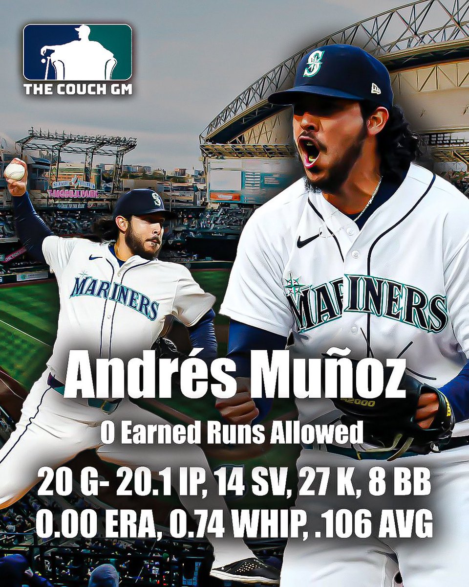 The_Couch_GM's tweet photo. Andrés Muñoz has allowed 0 earned runs over his first 20 appearances (20.1 IP) of the season. 🔥🔱

#mariners #seattle #tridentsup https://t.co/QpE9dJdP64