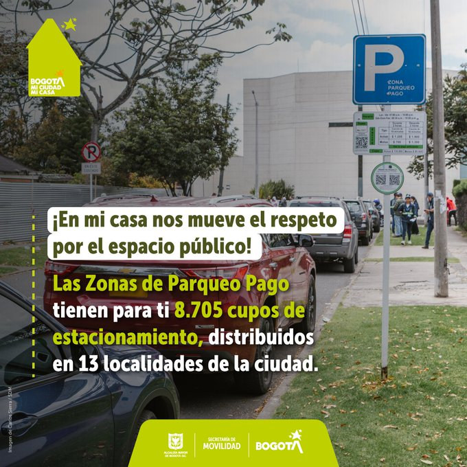 BogotaTransito's tweet photo. Una solución que tiene #BogotáMiCiudadMiCasa para contrarrestar el #Malparqueo son las Zonas de Parqueo Pago. Úsalas para evitar sanciones y ahorrarte tiempo en buscar un estacionamiento.🚴Si te mueves en bici, estos espacios son gratis para ti.
¡#NosMueveElRespeto por Bogotá! https://t.co/x1CafccfMG