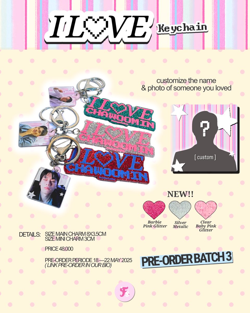 funnystudios__'s tweet photo. [ re-share &amp; likes r vvv appreciated 💗 ]

‘I L♡VE.....’ Keychain batch 3

Customize keychain
Price 48.000 | DP 35.000

PO periode 18 — 22 May 2025
💌 Link Form pre-order in our bio https://t.co/mT7K1jGqvH
