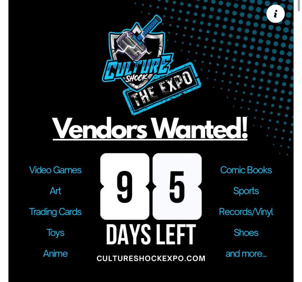 We just opened up the vendor application for our convention in August. 
More special guests will be announced. 

cultureshockexpo.com/vendors/