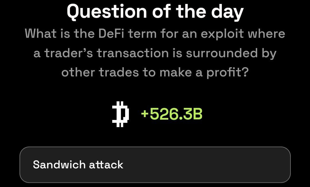 _r_k_official_'s tweet photo. 🪙DROPEE QUESTION OF THE DAY:
(18 MAY - 19 MAY)
🪙CODE : Sandwich attack
🔥DROPEE CODE 👈🏻
🚀YOUTUBE SUBSCRIBE : "Dropdost"🚀
#Dropee #Questionoftheday #dropeequestionoftheday #code
#DropeeAirdrop #DropeeListing
@GiveRep
@ATTNtoken
Must Follow guy's ❤️ https://t.co/K84iD9mlmt