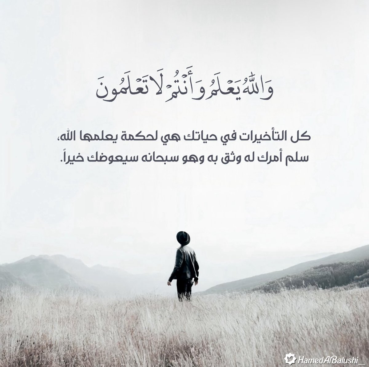 #قال_تعالى :📖
﴿ وَاللَّهُ يَعْلَمُ وَأَنْتُمْ لَا تَعْلَمُونَ ﴾ 
كل التأخيرات في حياتك هي لحكمة يعلمها الله ،
سلم أمرك له وثق به وهو سبحانه سيعوضك خيراً ..🌹