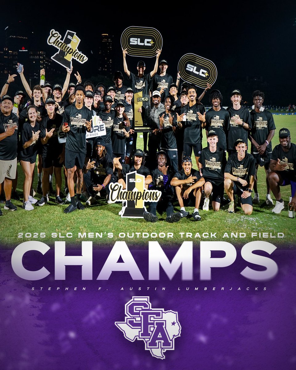 SFA_TFXC's tweet image. We think we're back 😏
The 2025 SLC Outdoor Men's Track and Field Champions, the SFA Lumberjacks!
#AxeEm