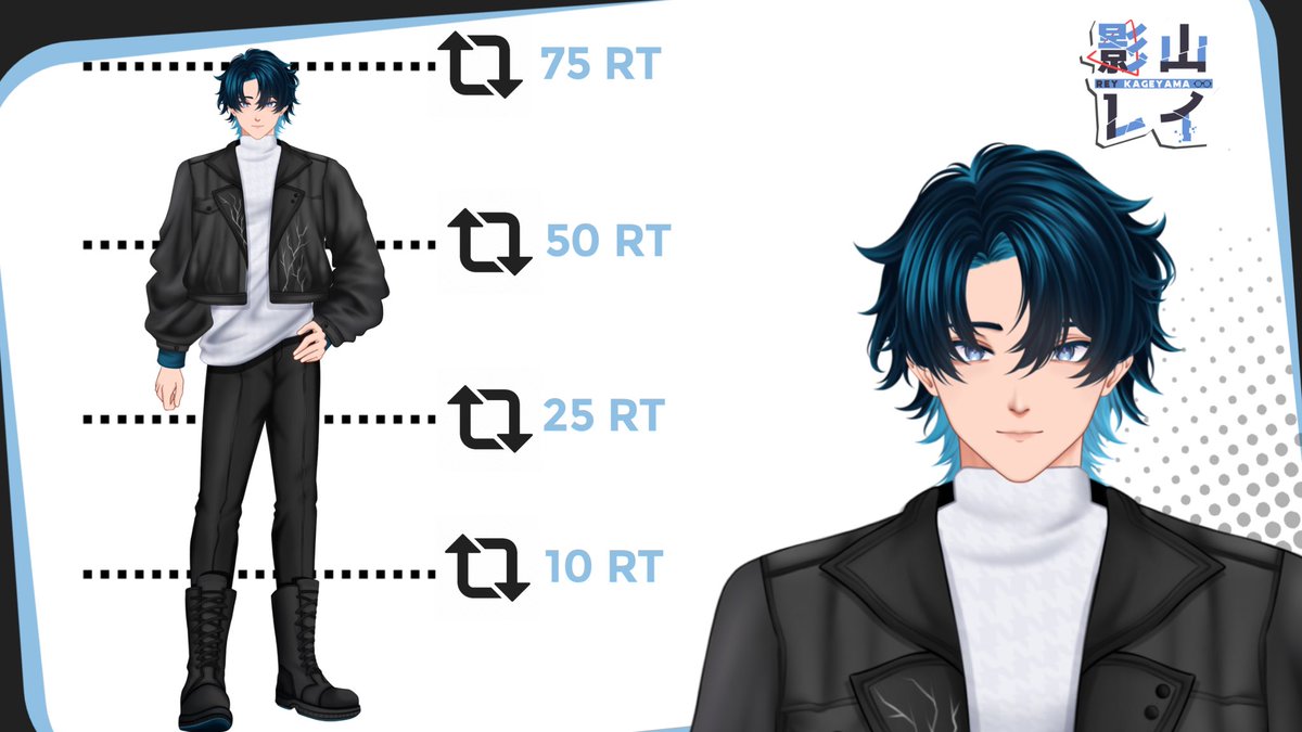 🎸  Alamak kita berhasil menamatkan 100 Retweet
Terimakasih banyak teman teman!

Oke jadi kenalin, aku Rey Kageyama
Hanya seseorang yang gagal untuk menjadi penyanyi setelah ratusan audisi
dan sekarang aku memutuskan untuk menjadi VTuber ✨ 
Salam kenal semuanya~

#ReyKageyama