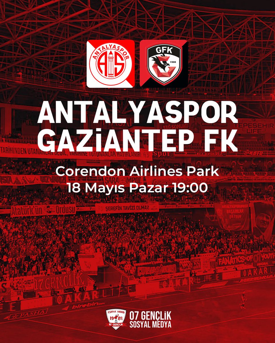 GURUR DUYDUK DERTLERİNDEN, VAZGEÇMEDİK RENKLERİNDEN! 🙌

🤝 Gaziantep FK
🏟️ Corendon Airlines Park
🕖 19:00