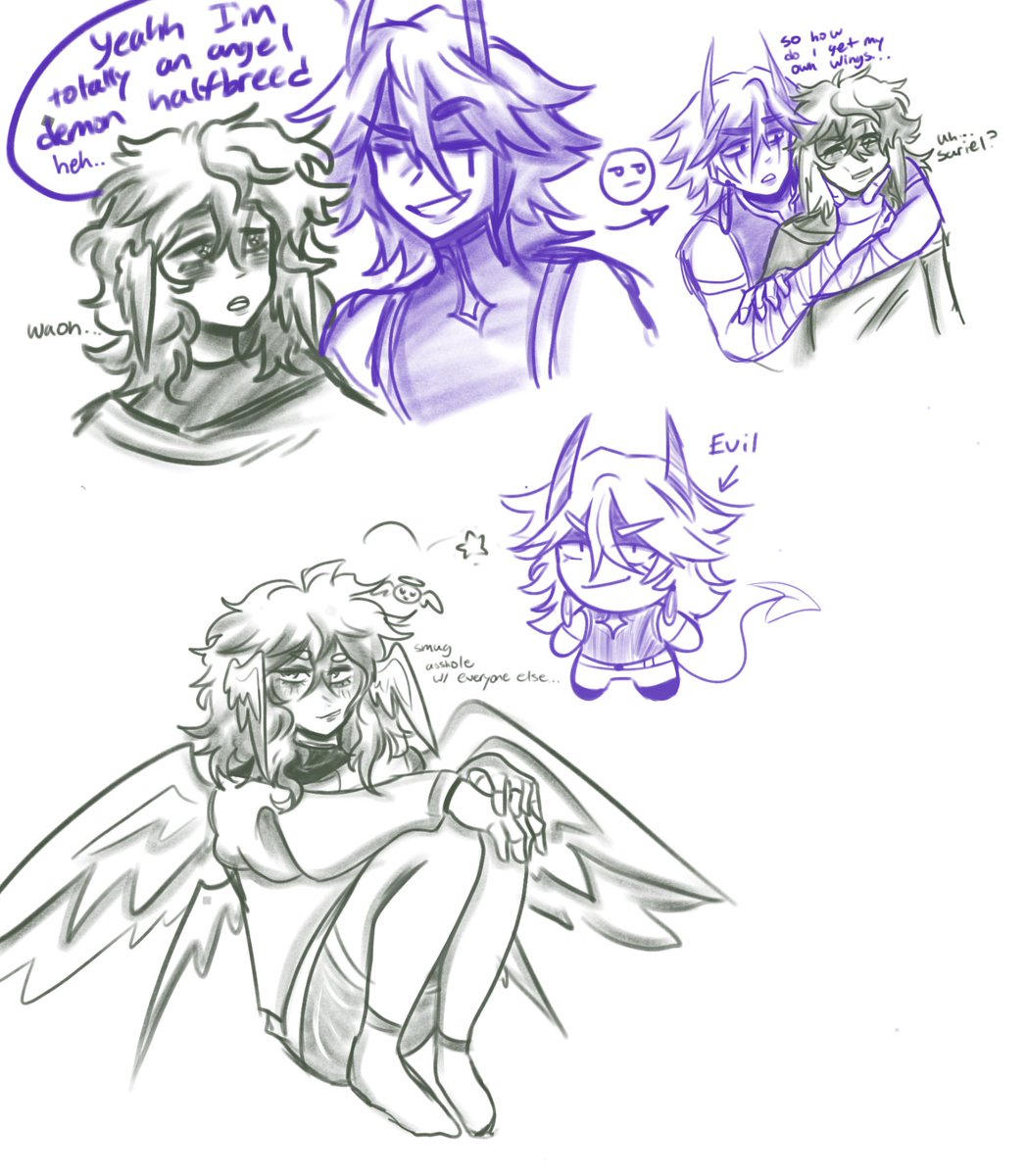 Ferxain_'s tweet photo. Dumb doodle page of some characters to destress from finals… green one is my oc castor and the other belongs to my partner :3 
#OC #Sketch #originalcharacterart https://t.co/MpgkH5QnXM