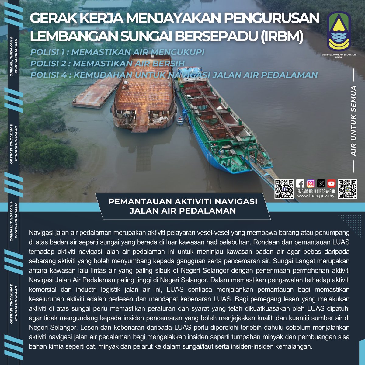 luas_selangor's tweet image. meninjau kawasan badan air agar bebas daripada sebarang aktiviti yang boleh menyumbang kepada gangguan serta pencemaran air.

#airuntuksemua
#ThisisLUAS
#SmartSelangor
#LUAS
#LembagaUrusAirSelangor
#Operasidantindakanpenguatkuasaan