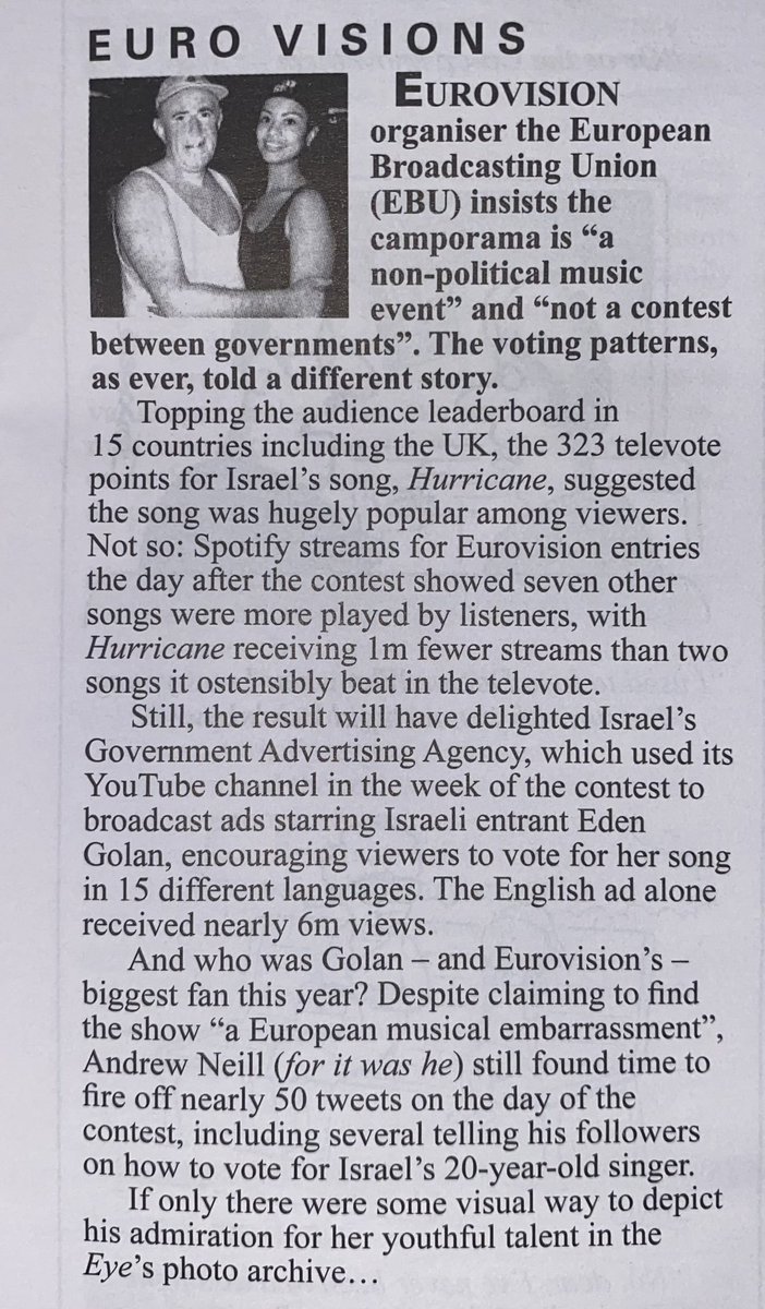 f0steralex's tweet image. Wondering how Israel keeps doing well in #Eurovision? It’s because they’re pouring millions into ads encouraging non-viewers to vote.
Here’s a piece I wrote for Private Eye on last year’s very similar debacle.