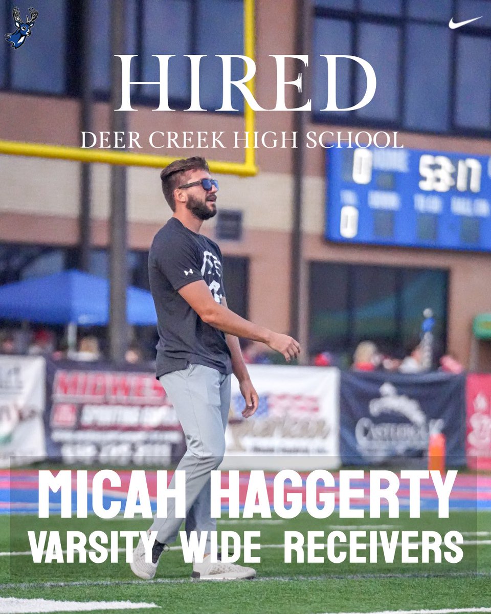 MicahHaggerty's tweet photo. Figured it was time for an official announcement. Honored and excited to be named varsity WR’s coach at Deer Creek High School. #GoCreek https://t.co/je0NZDR0nV