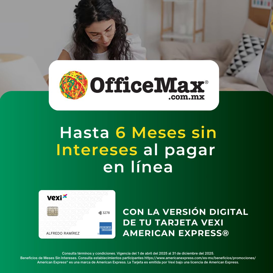 veximx's tweet photo. ¡Vexicano/a, ¡que no te cuenten! 😉

Descubre las nuevas promociones a MSI que puedes disfrutar con tu Tarjeta Vexi American Express® y conviértete en maestro/a del ahorro: https://t.co/1b9lYYB8y7 😱✨🛍️

#EnviaFlores #GoWithAmex #OfficeMax #Liverpool https://t.co/W8NzffODxE