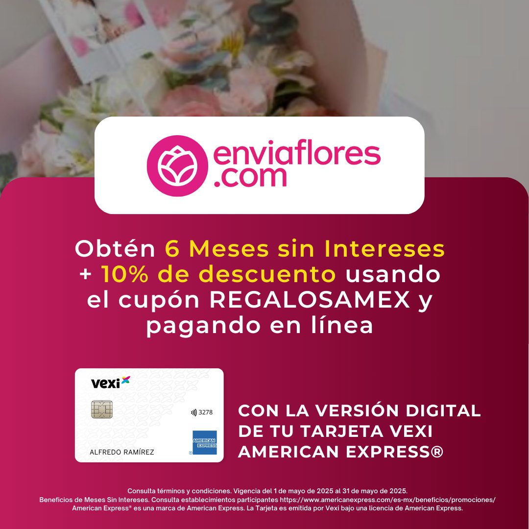 veximx's tweet photo. ¡Vexicano/a, ¡que no te cuenten! 😉

Descubre las nuevas promociones a MSI que puedes disfrutar con tu Tarjeta Vexi American Express® y conviértete en maestro/a del ahorro: https://t.co/1b9lYYB8y7 😱✨🛍️

#EnviaFlores #GoWithAmex #OfficeMax #Liverpool https://t.co/W8NzffODxE