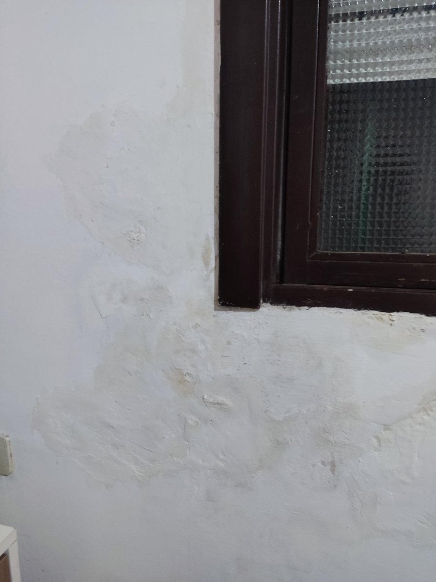 Floraperaj's tweet photo. @lagarzasosa_ Se reventó la pared "arreglada" por los dueños. Entra agua por el techo de machimbre, la pared del vecino y la que da al pasillo😀
Una joyita la casa. https://t.co/KllmDgoIo1