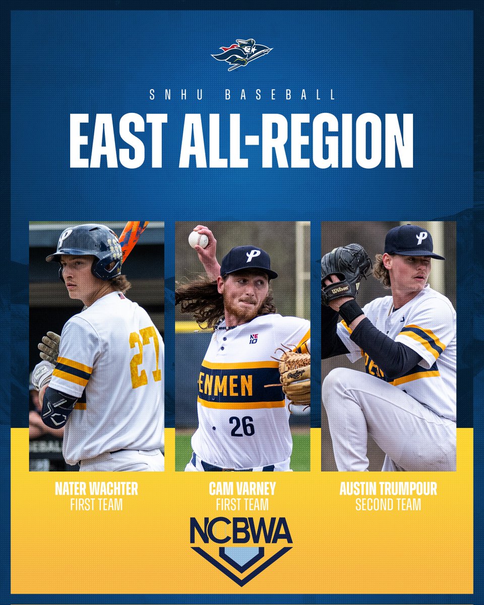 .<a href="/SNHU_Baseball/">SNHU Baseball</a> Trio Feted with NCBWA East All-Region Honors snhupenmen.com/news/2025/5/17…