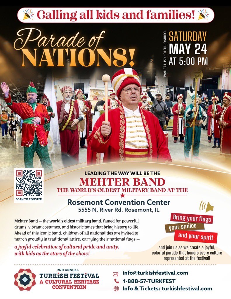 ZakatUS's tweet image. Join the #excitement of our live Ottoman #Mehter 🎺 performance this Sat. 5/24 at 5:00pm CST at the 2nd Annual Turkish Festival! Participation is encouraged as we enjoy a special evening parade with the world’s oldest military band. Get your tickets at: turkishfestival.com