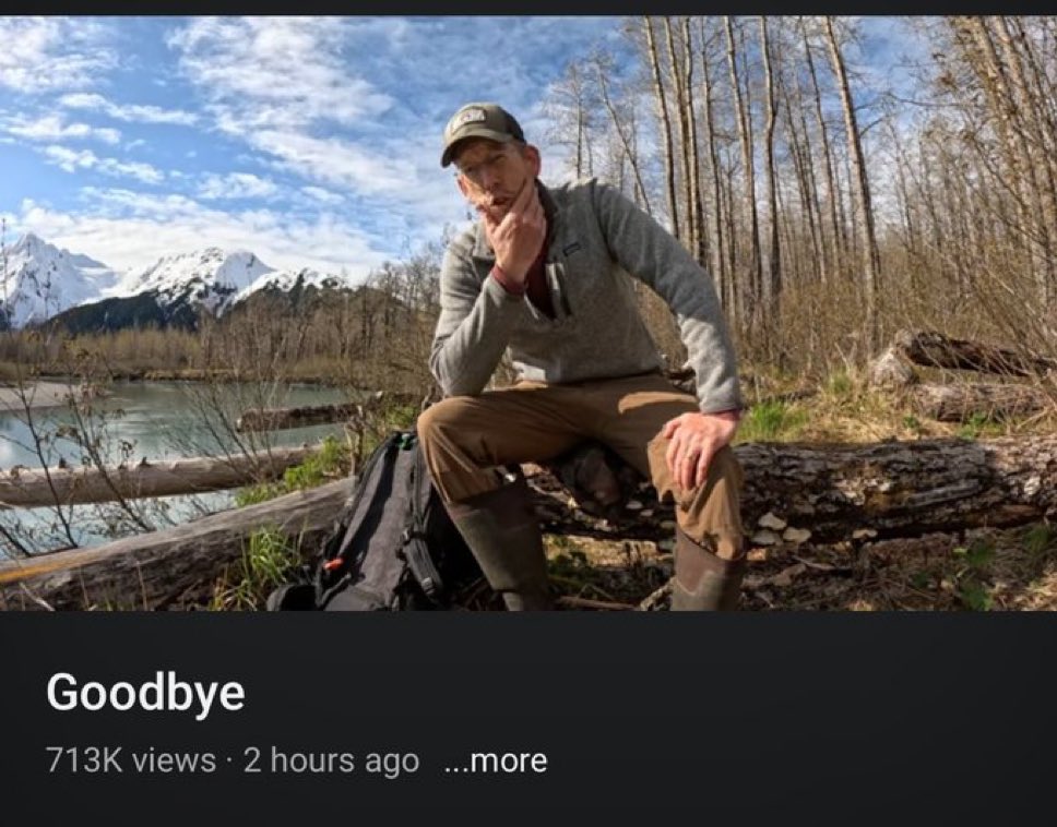 ParikPatelCFA's tweet photo. I very rarely do serious posts but the Outdoor Boys YouTube channel was a personal favorite. 

I lived vicariously through his videos camping and hiking in Alaska. Was rare to find a creator who just did cool shit without resorting to clickbait.

Will miss him. https://t.co/R8iGakox8X