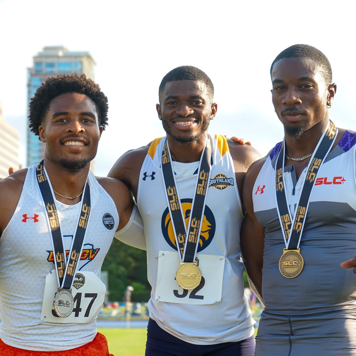 Southland Conference (@southlandsports) on Twitter photo MEN’S 100M DASH FINALS
🥇 Ibrahim Fuseini, <a href="/Lion_Track/">East Texas A&M Track & Field & Cross Country</a>
🥈 Corin Burns, <a href="/UTRGV_TFXC/">UTRGV Track & Field/XC</a>
🥉 Tavis Wilson, <a href="/NSUDemonsTF/">NSU Demons Track</a> MEN’S 100M DASH FINALS
🥇 Ibrahim Fuseini, <a href="/Lion_Track/">East Texas A&M Track & Field & Cross Country</a>
🥈 Corin Burns, <a href="/UTRGV_TFXC/">UTRGV Track & Field/XC</a>
🥉 Tavis Wilson, <a href="/NSUDemonsTF/">NSU Demons Track</a>