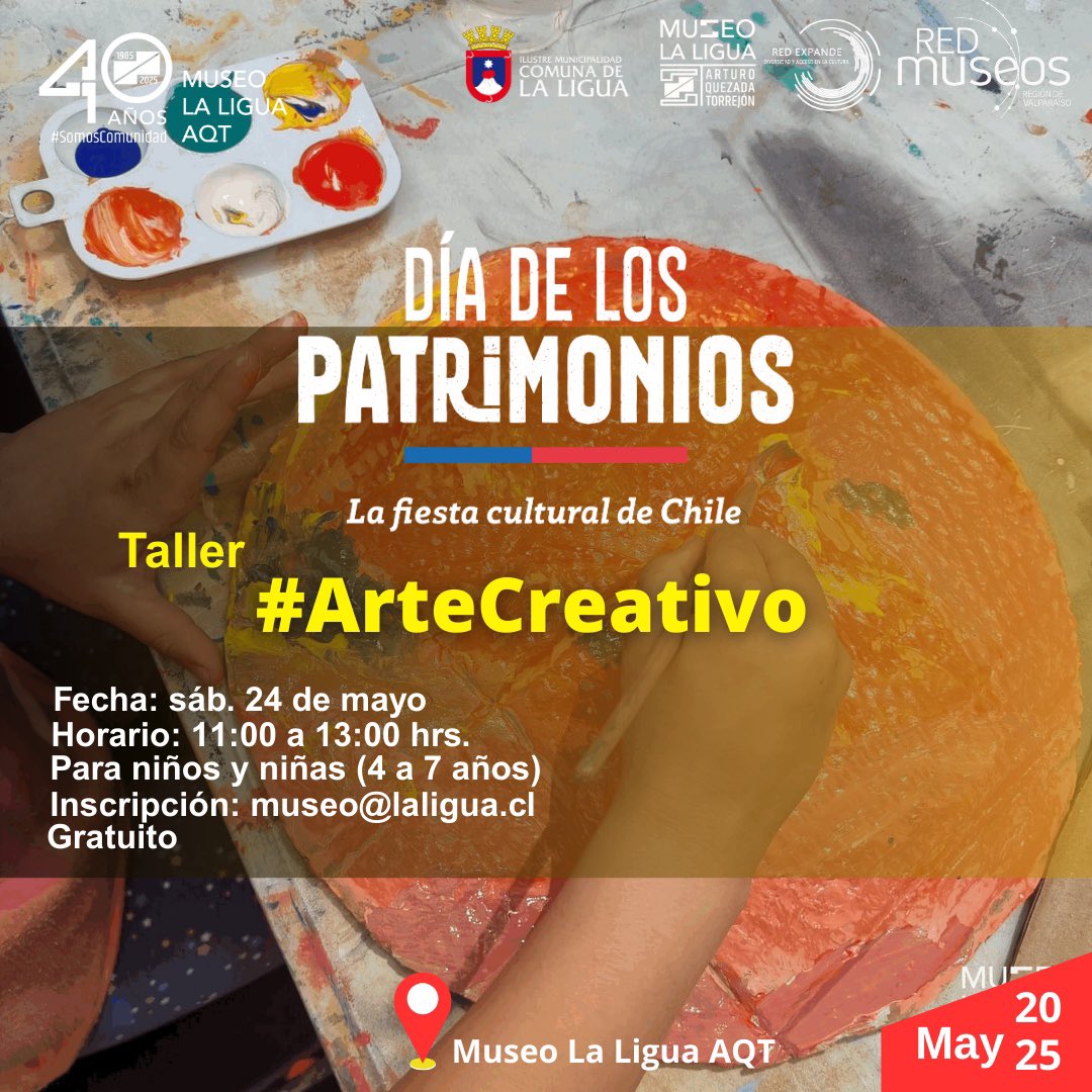 museolaligua's tweet photo. Les invitamos a participar de nuestros entretenidos y educativos talleres en el Día de Los Patrimonios que celebraremos el próximo 24 y 25 de mayo, organizados conjuntamente con @cecrealaligua y los dulceros de La Ligua.
Inscripción: museo@laligua.cl https://t.co/LibFRQuC8W