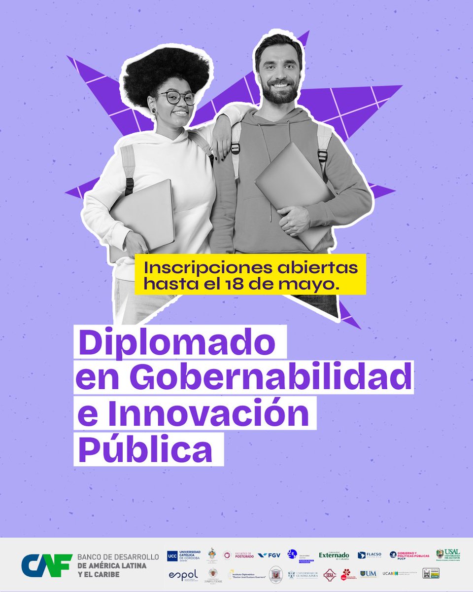 AgendaCAF's tweet image. 🎓 ¡Tienes hasta mañana para inscribirte en el Diplomado en Gobernabilidad e Innovación Pública de CAF!
🌎 En su cuarta edición, este programa formativo reúne a 18 universidades de 22 países de América Latina, el Caribe y España para capacitar a líderes públicos, sociales y…