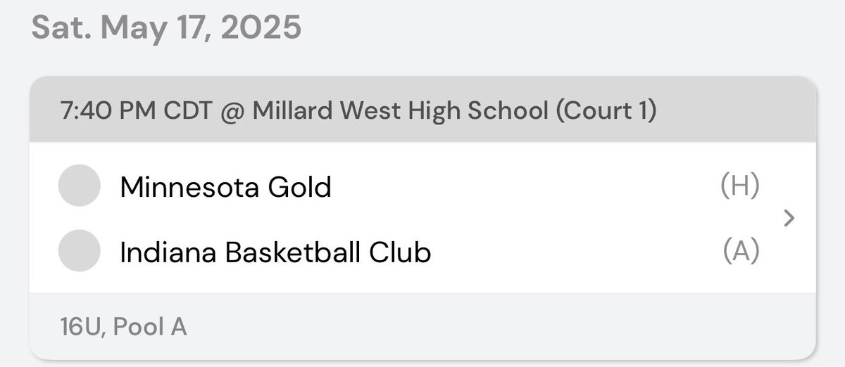 Minnesota Gold Basketball (@minnesotagold) on Twitter photo 16u is up next for the last game for Saturday for <a href="/3StripesGOLD/">3Stripes GOLD Basketball</a> Session II East
📍 Millard West High school
⏰ 7:40pm
🆚 Indiana Basketball Club 16u is up next for the last game for Saturday for <a href="/3StripesGOLD/">3Stripes GOLD Basketball</a> Session II East
📍 Millard West High school
⏰ 7:40pm
🆚 Indiana Basketball Club
