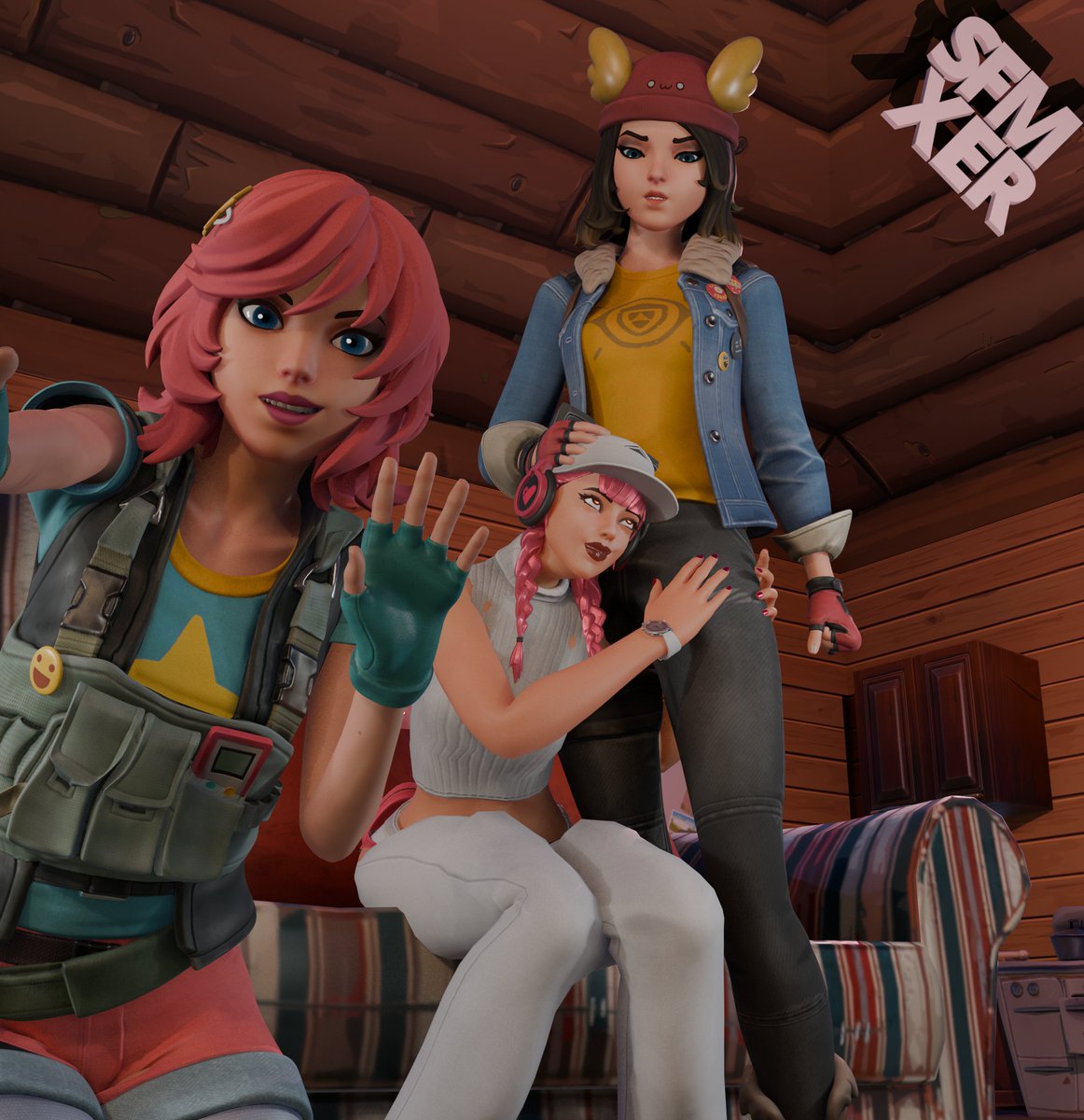 SfmXer's tweet photo. Futanari Skye party [teaser] 

Skye models by @x_RedEyes 
Akari model by @Vibinz_Art https://t.co/x420ai5Ejy