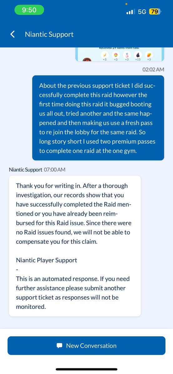 It took me two passes to complete the one singular raid. My raid crashed and crashed then completely shut off and made me use a new pass. But hey at least there’s no issues here or I’ve been compensated. I paid money for these passes and I’m owed one <a href="/NianticHelp/">Niantic Support</a> #PokemonGo 👎