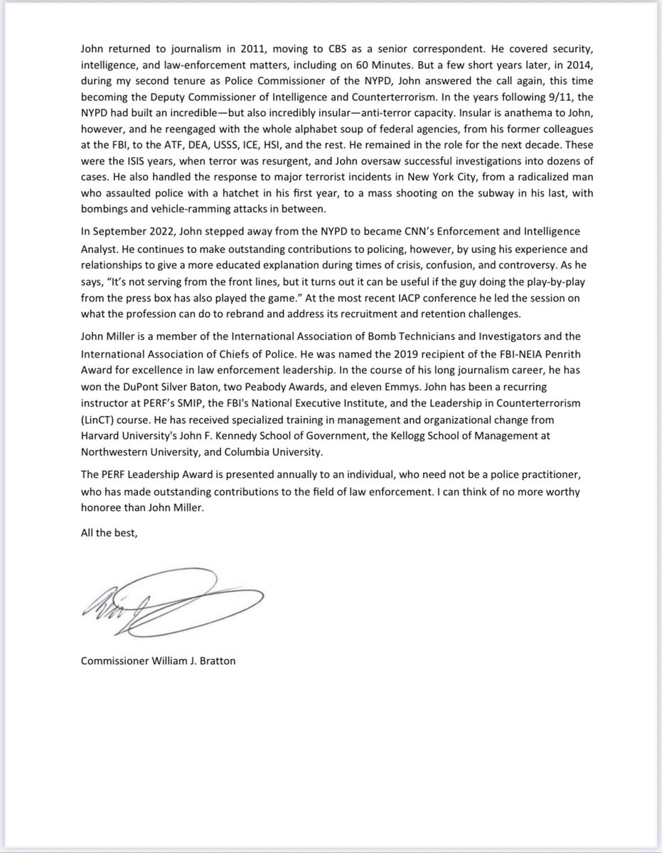 In response to the Police Executive Research Forum’s (PERF) request for nominations for its 2025 Leadership Award, I submitted the following letter nominating my 30-year-long great friend and professional colleague, John Miller, for that recognition and honor.