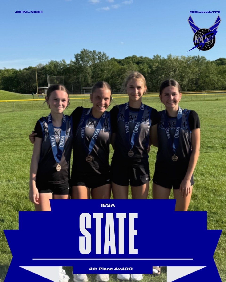 ADcometsTPE's tweet photo. Congratulations to the Nash Middle School Rockets on their outstanding performances in the 4x400m relay 8th grade finished 4th in the STATE! https://t.co/GHfyvKGdfP