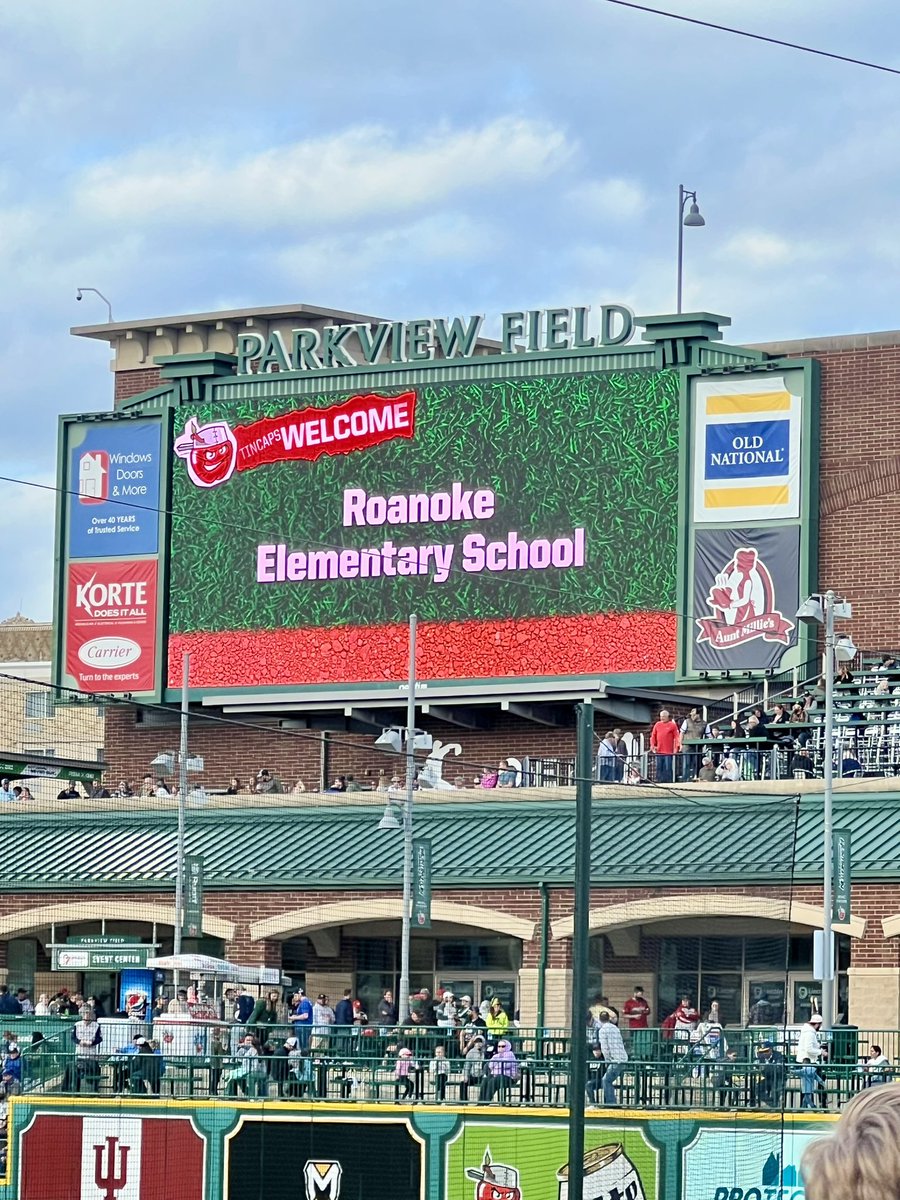 Roanoke Elementary is in the house at tonight’s Fort Wayne Tin Caps baseball game.  Batter Up!